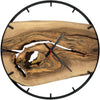 Runde Wanduhr aus Walnussholz, 70 cm, schwarzer Rahmen, Teilstriche Ziffern