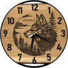 Runde Wanduhr aus Eichenholz, 35 cm, schwarzer Rahmen, arabische Ziffern, Wolf