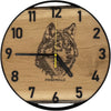 Runde Wanduhr aus Eichenholz, 35 cm, schwarzer Rahmen, arabische Ziffern, Wolf