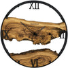 Runde Wanduhr aus Olivenholz, 50 cm, schwarzer Rahmen, römische Ziffern