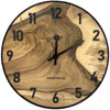 Runde Wanduhr aus Walnussholz, 35 cm, schwarzer Rahmen, arabische Ziffern