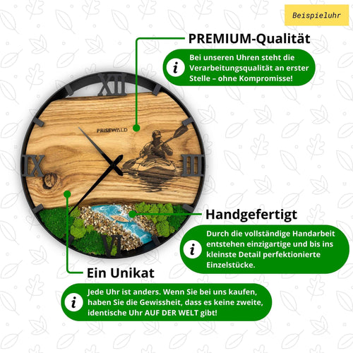 Runde Wanduhr aus Eschenholz, 50 cm, schwarzer Rahmen, arabische Ziffern