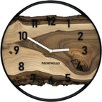 Runde Wanduhr aus Walnussholz, 35 cm, schwarzer Rahmen, arabische Ziffern - PRISEWALD