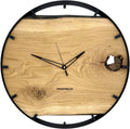Runde Wanduhr aus Eichenholz, 50 cm, schwarzer Rahmen, Teilstriche Ziffern