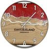 Runde Wanduhr aus Eschenholz, 35 cm, weisser Rahmen, arabische Ziffern, rotes Epoxidharz, SWITZERLAND