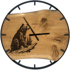 Runde Wanduhr aus Eichenholz, 70 cm, schwarzer Rahmen, Teilstriche Ziffern, Bär - PRISEWALD
