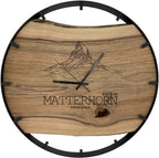 Runde Wanduhr aus Walnussholz, 50 cm, schwarzer Rahmen, Teilstriche Ziffern, Matterhorn - PRISEWALD