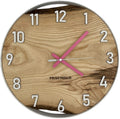 Runde Wanduhr aus Eschenholz, 35 cm, weisser Rahmen, arabische Ziffern, rosa Uhrzeiger - PRISEWALD
