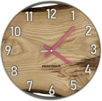 Runde Wanduhr aus Eschenholz, 35 cm, weisser Rahmen, arabische Ziffern, rosa Uhrzeiger - PRISEWALD