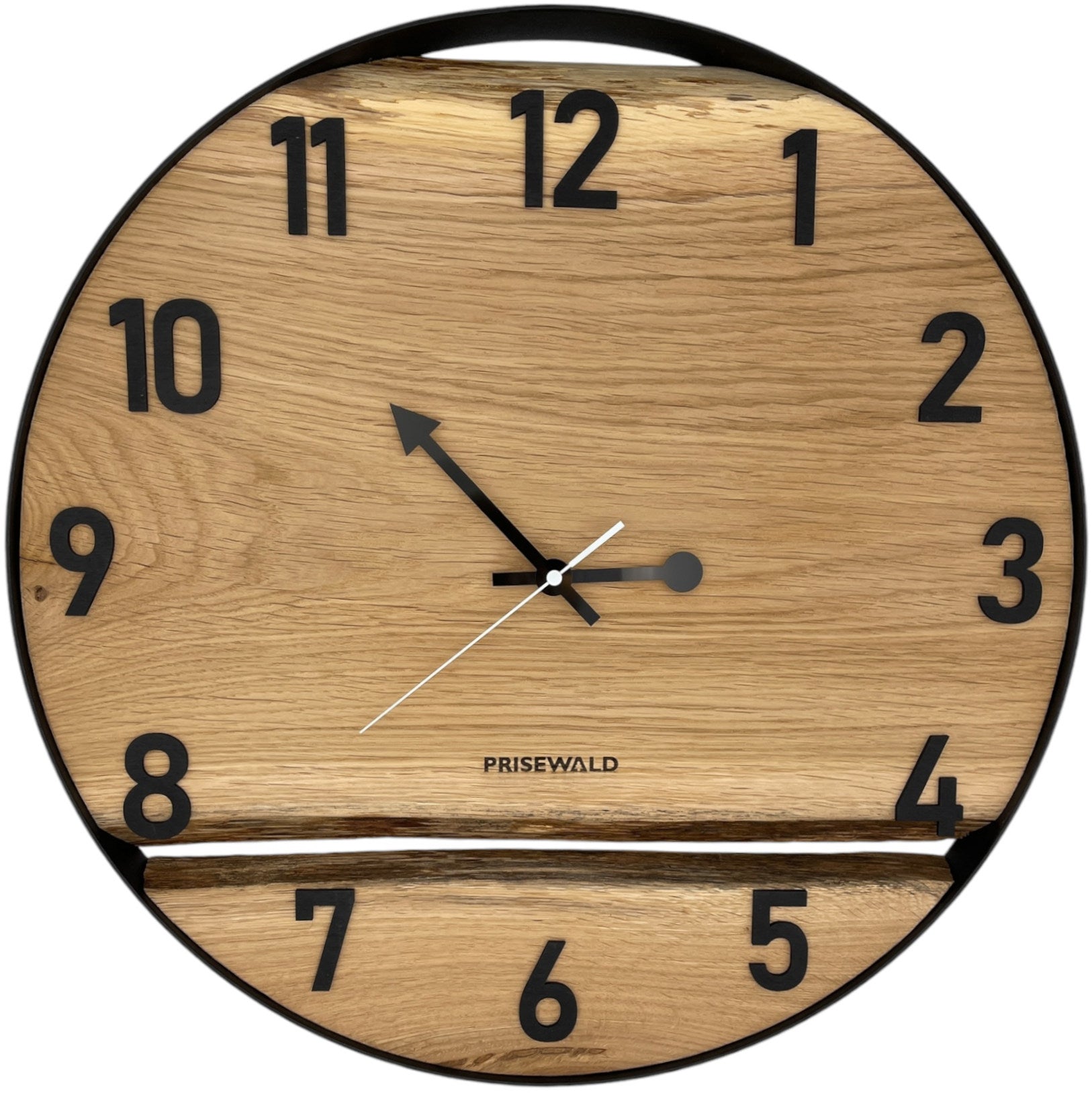 Runde Wanduhr aus Eichenholz, 50 cm, schwarzer Rahmen, arabische Ziffern, klassische Uhr