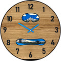 Runde Wanduhr aus Eichenholz, 50 cm, schwarzer Rahmen, arabische Ziffern, Google, Swnoboard, Snowboarder, 3D - PRISEWALD