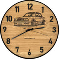 Runde Wanduhr aus Eichenholz, 35 cm, schwarzer Rahmen, arabische Ziffern, BMW - PRISEWALD