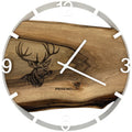 Runde Wanduhr aus Walnussholz, 35 cm, weisser Rahmen, arabische Ziffern, Hirschkopf - PRISEWALD