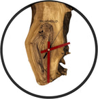 Runde Wanduhr aus Olivenholz, 35 cm, schwarzer Rahmen, keine Ziffern - PRISEWALD