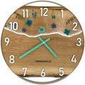Runde Wanduhr aus Eichenholz, 35 cm, weisser Rahmen, arabische Ziffern, Durchsichtiges Epoxidharz, Blumen - PRISEWALD