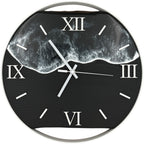 Runde Wanduhr aus Eichenholz, 35cm, weisser Rahmen, Mattschwarzer Lack, arabische Ziffern, Durchsichtiges Epoxidharz - PRISEWALD