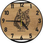 Runde Wanduhr aus Eichenholz, 35 cm, schwarzer Rahmen, arabische Ziffern, Wolf - PRISEWALD