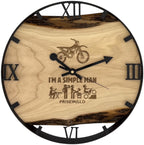 Runde Wanduhr aus Walnussholz, 35 cm, schwarzer Rahmen, römische Ziffern, Motocross, I'M A SIMPLE MAN 🏍️ - PRISEWALD