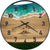 Runde Wanduhr aus Walnussholz, 70 cm, schwarzer Rahmen, arabische Ziffern, türkises Epoxidharz, grünes Moos, Insel mit Palmen