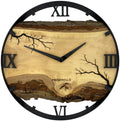 Runde Wanduhr aus Walnussholz, 35 cm, schwarzer Rahmen, römische Ziffern, Lichtenberg-Effekt - PRISEWALD