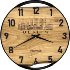 Runde Wanduhr aus Eichenholz, 35 cm, schwarzer Rahmen, arabische Ziffern, BERLIN
