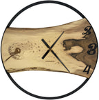 Runde Wanduhr aus Walnussholz, 70 cm, schwarzer Rahmen, arabische Ziffern, Löwenzahn - PRISEWALD