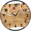Runde Wanduhr aus Eschenholz, 50 cm, schwarzer Rahmen, arabische Ziffern, Durchsichtiges Epoxidharz, Blumen