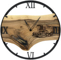 Runde Wanduhr aus Walnussholz, 50 cm, schwarzer Rahmen, römische Ziffern, Mähdrescher CLAAS, Weizenähre - PRISEWALD