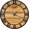 Runde Wanduhr aus altem Holz, 50 cm, schwarzer Rahmen, römische Ziffern