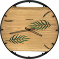 Runde Wanduhr aus Eichenholz, 50 cm, schwarzer Rahmen, Teilstriche Ziffern, Pflanzen - PRISEWALD
