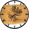 Runde Wanduhr aus Eichenholz, 50 cm, schwarzer Rahmen, Teilstriche Ziffern, "MY GARAGE, MY RULES"