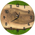 Runde Wanduhr aus Walnussholz, 50 cm, goldener Rahmen, arabische Ziffern, grünes Moos - PRISEWALD