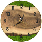 Runde Wanduhr aus Walnussholz, 50 cm, goldener Rahmen, arabische Ziffern, grünes Moos - PRISEWALD