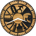 Runde Wanduhr aus Eichenholz, 35 cm, ohne Ring, Teilstriche Ziffern, Friseur-Motiv - PRISEWALD