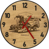 Runde Wanduhr aus Eichenholz, 35 cm, schwarzer Rahmen, arabische Ziffern, Mähdrescher CLAAS
