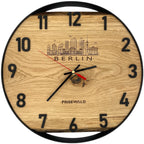 Runde Wanduhr aus Eichenholz, 35 cm, schwarzer Rahmen, arabische Ziffern, BERLIN - PRISEWALD