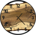 Runde Wanduhr aus Walnussholz, 35 cm, schwarzer Rahmen, arabische Ziffern, Lichtenberg-Effekt