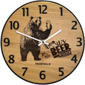 Runde Wanduhr aus Eichenholz, 35 cm, schwarzer Rahmen, arabische Ziffern, Bär, IT'S BEER O'CLOCK