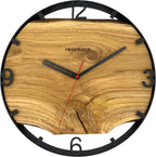 Runde Wanduhr aus Eichenholz, 35 cm, schwarzer Rahmen, arabische Ziffern