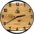 Runde Wanduhr aus Eichenholz, 35 cm, schwarzer Rahmen, arabische Ziffern, Eine Tasse Kaffee