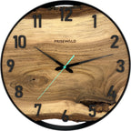 Runde Wanduhr aus Walnussholz, 35 cm, schwarzer Rahmen, arabische Ziffern