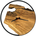 Runde Wanduhr aus Olivenholz, 50 cm, schwarzer Rahmen, keine Ziffern