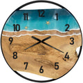 Runde Wanduhr aus Eschenholz, 70 cm, schwarzer Rahmen, arabische Ziffern, blaues Epoxidharz