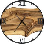 Runde Wanduhr aus Walnussholz, 70 cm, schwarzer Rahmen, römische Ziffern