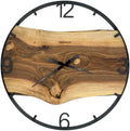 Runde Wanduhr aus Walnussholz, 70 cm, schwarzer Rahmen, arabische Ziffern