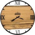 Runde Wanduhr aus Eichenholz, 50 cm, schwarzer Rahmen, römische Ziffern, Nadelbäume