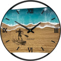 Runde Wanduhr aus Eichenholz, 50 cm, schwarzer Rahmen, römische Ziffern, blaues Epoxidharz, SUP-Board