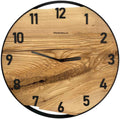 Runde Wanduhr aus Eschenholz, 50 cm, schwarzer Rahmen, arabische Ziffern