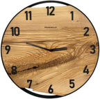 Runde Wanduhr aus Eschenholz, 50 cm, schwarzer Rahmen, arabische Ziffern