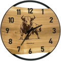 Runde Wanduhr aus Eschenholz, 50 cm, schwarzer Rahmen, arabische Ziffern, Stier